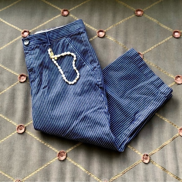 Dockers Pants Capri Straight Leg Mid Rise Striped Navy White Striped Cotton (8) - Picture 1 of 6